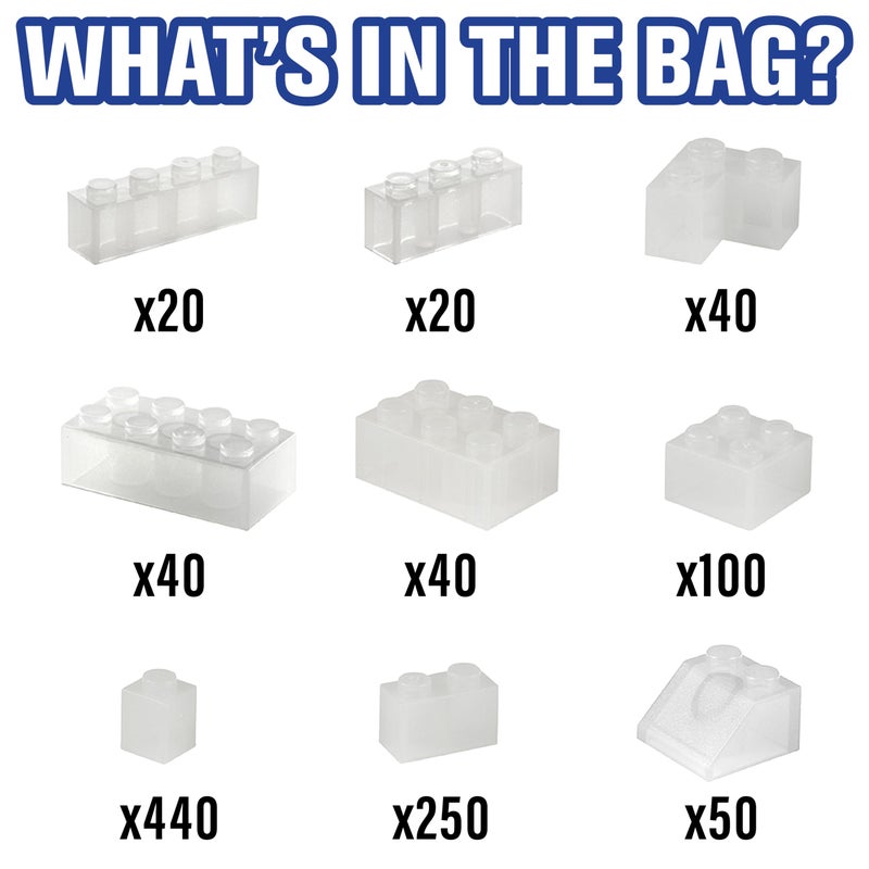 SCS Direct 1000 Pieces Unique Clear Building Bricks - 9 Block Sizes & 50 Roof Pcs - Compatible & Tight Fit w All Major Brands - Great for Activity Tables, Creativity & School Projects - Kids Holiday Xmas Gift - Image 2